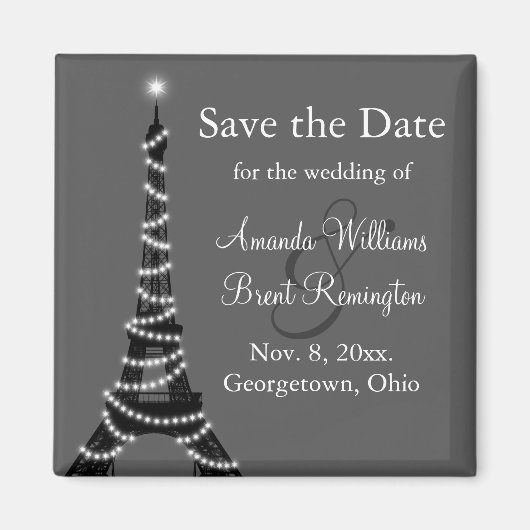 Parijs bij Night Save the Date Magnet Magneet (Voorkant)