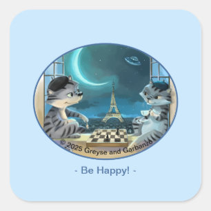 Parijs bij Night Square Stickers - Happy