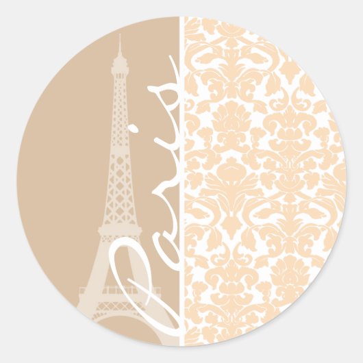 Parijs; Bisque kleur damast patroon Ronde Sticker (Voorkant)