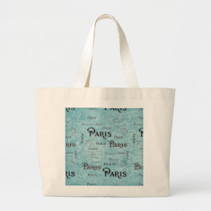 Parijs   Blauwe Damask Grote Tote Bag