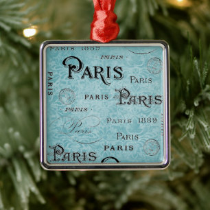 Parijs Blauwe Damask Metalen Ornament