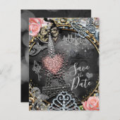 Parijs Bling Glamour Glitters Frankrijk Datum opsl Aankondigingskaart (Voorkant / Achterkant)