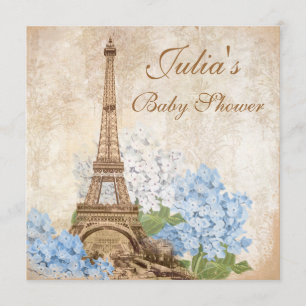 Parijs Blue Hydrangea Baby shower Kaart