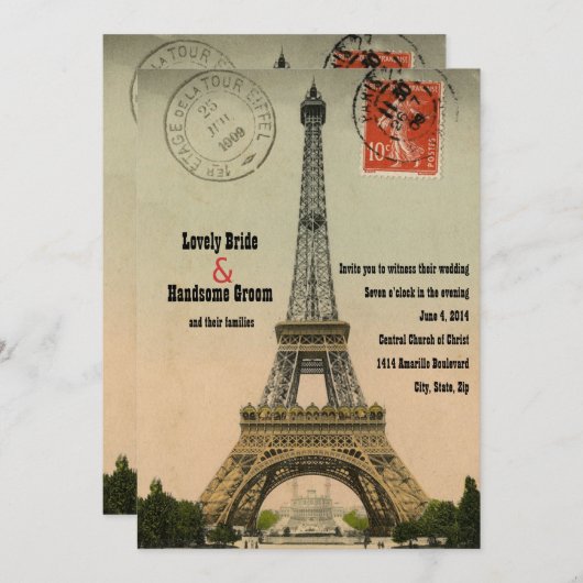  Parijs Briefkaart Eiffel Tower Wedding Invite (Voorkant / Achterkant)