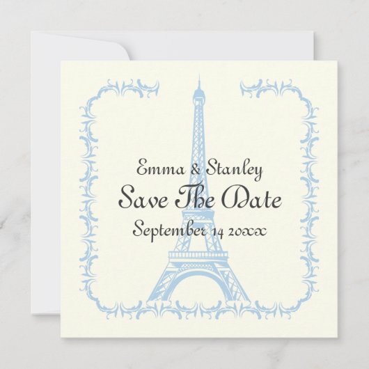 Parijs bruiloft blauwe Eiffeltoren Bewaar de datum Save The Date (Voorkant)