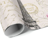 Parijs Eifel Tower Square  Roze Rozen Kunst Cadeaupapier (Rol Hoek)