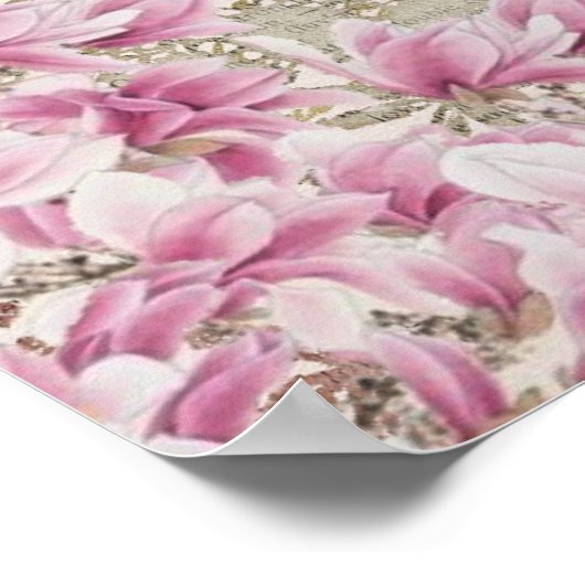 Parijs Eifel Tower Square  Roze Rozen Kunst Poster (Hoek)