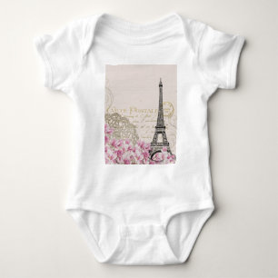 Parijs Eifel Tower Square  Roze Rozen Kunst Romper