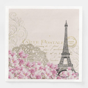 Parijs Eifel Tower Square  Roze Rozen Kunst Servet