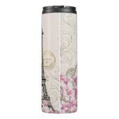 Parijs Eifel Tower Square  Roze Rozen Kunst Thermosbeker (Achterkant)