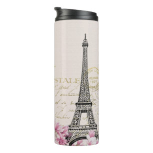 Parijs Eifel Tower Square  Roze Rozen Kunst Thermosbeker