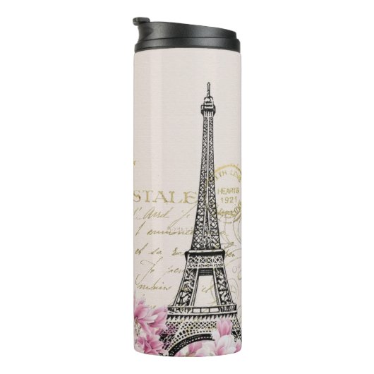 Parijs Eifel Tower Square  Roze Rozen Kunst Thermosbeker (Geroteerd rechts)
