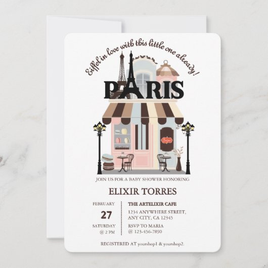 Parijs Eiffel in Love French Cafe Baby shower Kaart (Voorkant)