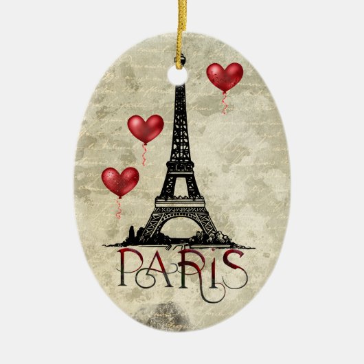 Parijs, Eiffel Tower en Red Balloons Kerstmis Keramisch Ornament (Voorkant)