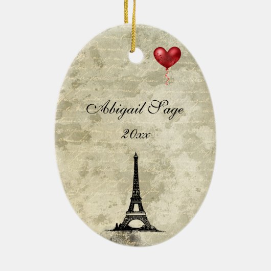 Parijs, Eiffel Tower en Red Balloons Kerstmis Keramisch Ornament (Achterkant)