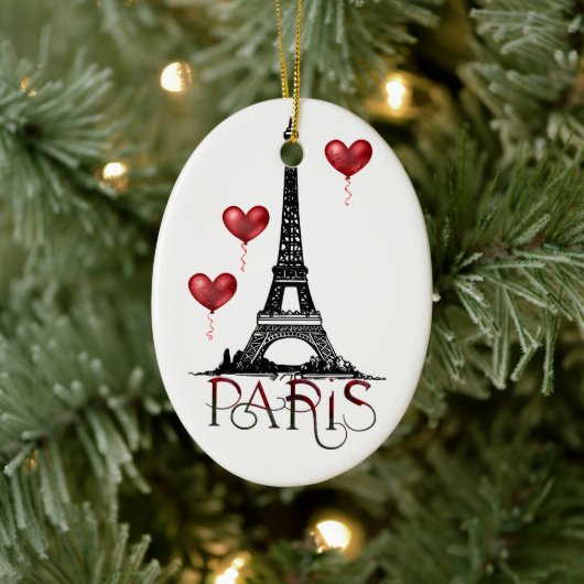 Parijs, Eiffel Tower en Red Balloons Kerstmis Keramisch Ornament (Boom)