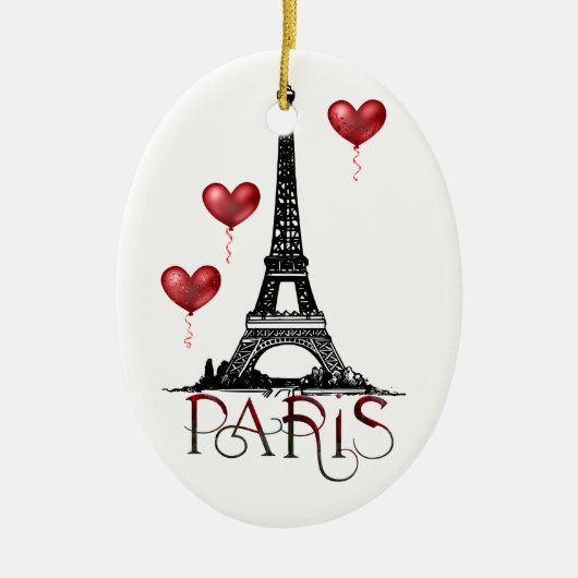 Parijs, Eiffel Tower en Red Balloons Kerstmis Keramisch Ornament (Voorkant)