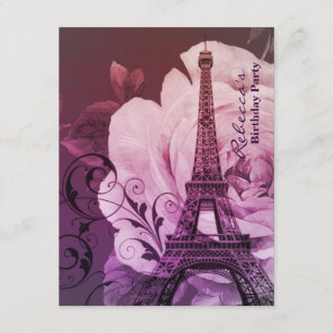 parijs eiffel tower floral  - verjaardag kaart