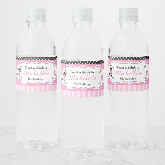 Parijs Eiffeltoren Afro-Amerikaans meisje Waterfles Etiket (Flessen)