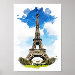 Parijs - Eiffeltoren - Aquarelschilderij Poster