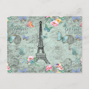 Parijs-Eiffeltoren-Bloem-Floral--Rozen Briefkaart