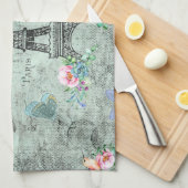 Parijs-Eiffeltoren-Bloem-Floral--Rozen Theedoek (Quarter Fold)