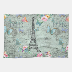 Parijs-Eiffeltoren-Bloem-Floral--Rozen Theedoek