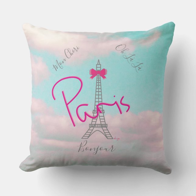 Parijs, Eiffeltoren Bonjour Frans Modern Kussen (Voorkant)
