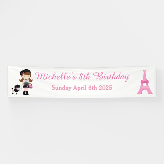 Parijs Eiffeltoren Brunette Meisje Spandoek (Horizontaal)