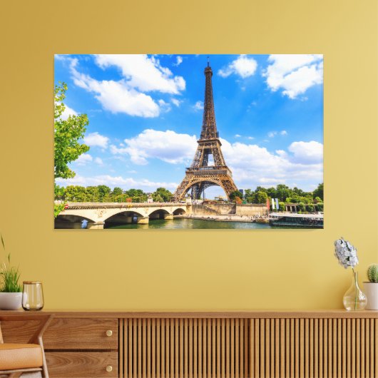 Parijs, Eiffeltoren en de Seine, Frankrijk. Canvas Afdruk (Insitu (Woonkamer))