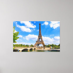 Parijs, Eiffeltoren en de Seine, Frankrijk. Canvas Afdruk