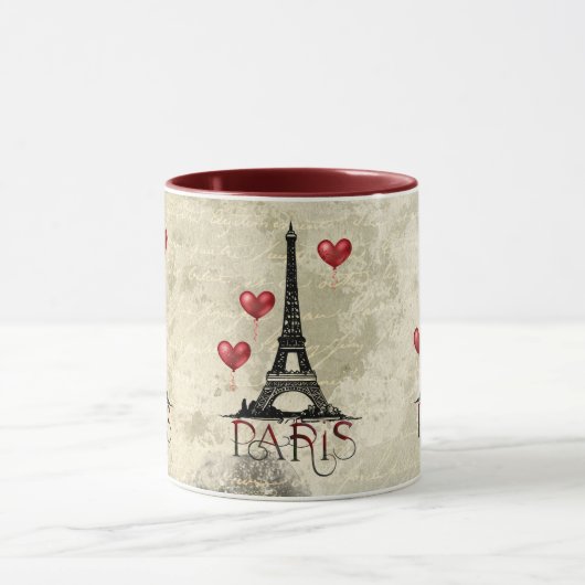 Parijs, Eiffeltoren en Red Heart-perkament Mok (Midden)