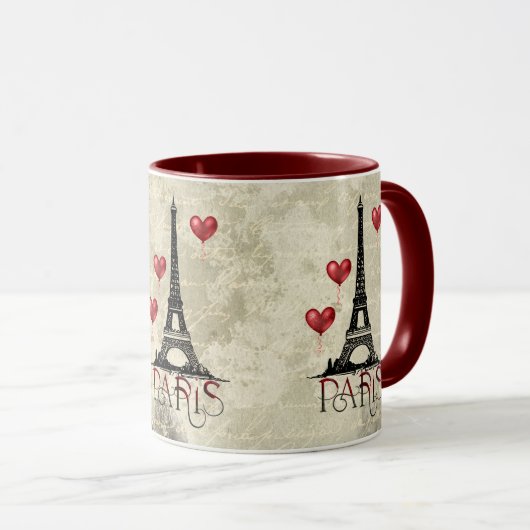 Parijs, Eiffeltoren en Red Heart-perkament Mok (Voorkant rechts)