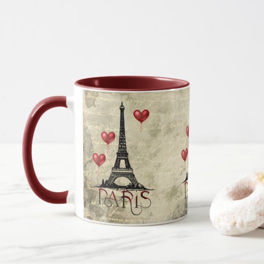 Parijs, Eiffeltoren en Red Heart-perkament Mok (Met donut)
