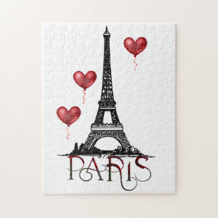 Parijs-, Eiffeltoren- en Rode Heart-ballonnen Legpuzzel