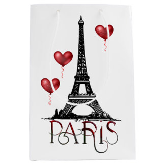Parijs-, Eiffeltoren- en Rode Heart-ballonnen Medium Cadeauzakje