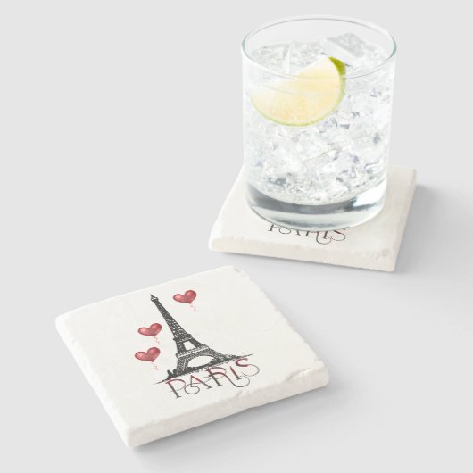 Parijs-, Eiffeltoren- en Rode Heart-ballonnen Stenen Onderzetter (Zijkant)