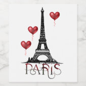 Parijs-, Eiffeltoren- en Rode Heart-ballonnen Wijn Etiket (Enkel label)