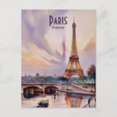 Parijs Eiffeltoren Frankrijk Sunset Waterverf Trav Briefkaart (Voorkant)
