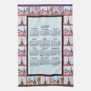 Parijs Eiffeltoren geïnspireerde collage 2026 kale Theedoek