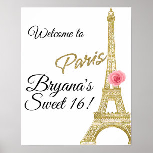 Parijs Eiffeltoren Goud Glans Roze Roos Frankrijk Poster