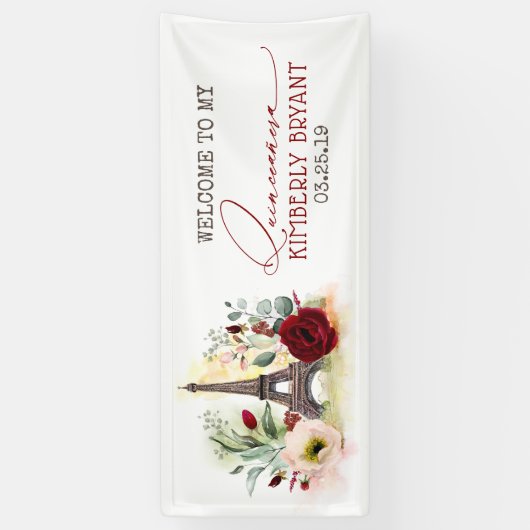 Parijs Eiffeltoren Quinceanera 15e verjaardag Spandoek (Verticaal)