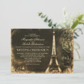 Parijs Eiffeltoren vintage bruiloft uitnodigingen (Staand voorkant)