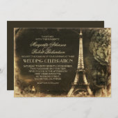 Parijs Eiffeltoren vintage bruiloft uitnodigingen (Voorkant / Achterkant)
