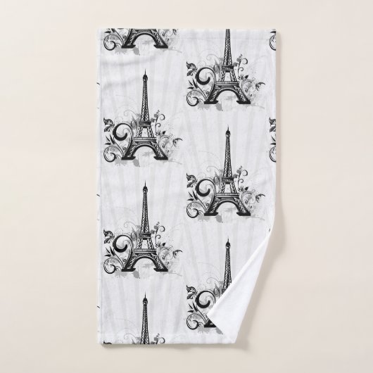 Parijs Eiffeltoren Zwart Wit Elegant Bloeien Bad Handdoek (Handdoek)