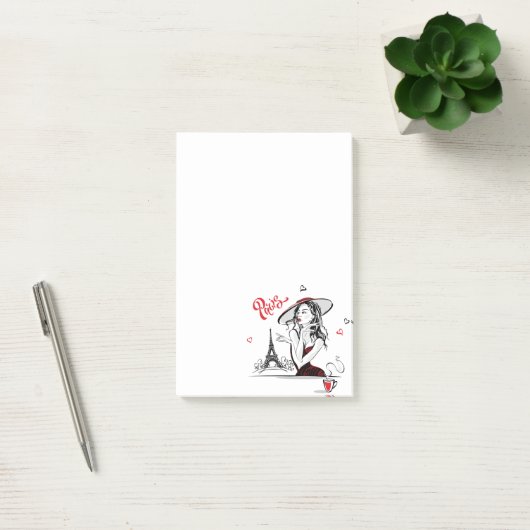 Parijs en koffie, rood post-it® notes (Kantoor)