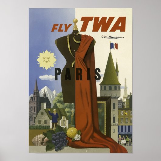Parijs France Aviation Airline Vintage Travel Poster (Voorkant)
