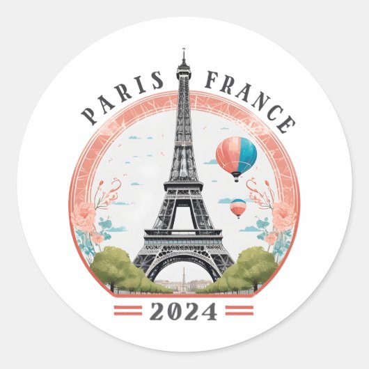 Parijs Frankrijk 2024 fleece dekens, Eiffeltoren Ronde Sticker (Voorkant)