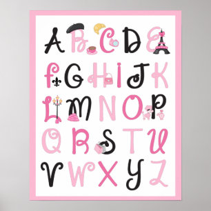 Parijs Frankrijk Alfabet A tot Z op Licht Roze Poster