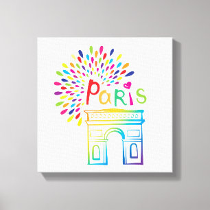Parijs Frankrijk Arc de Triomphe Neon Design Canvas Afdruk